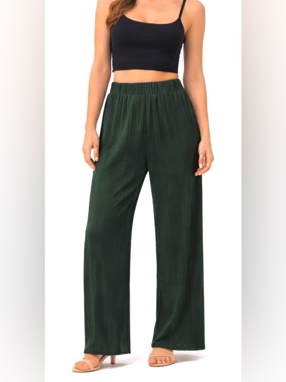 Fashion Nova Forest Green Wide-Leg Pleated Pants